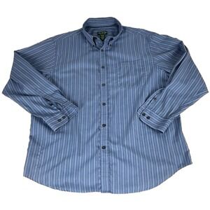 David Taylor Button Down Shirt Mens XL 51" Striped Long Sleeve Wrinkle Free Blue